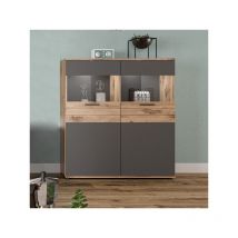 Buffet 2 portes battantes Gris/Bois - soman - Dimensions : l 110 x l 37 x h 122 cm