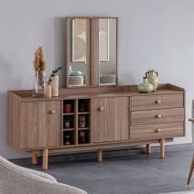 Buffet 2 portes et 3 tiroirs avec compartiments ouverts couleur chêne miel 206x85H cm - Dolce