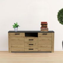 Toscohome - Buffet 2 portes et 3 tiroirs en chêne et anthracite - Follow