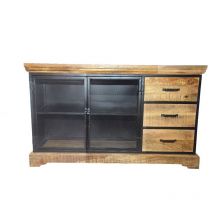 Buffet 2 portes grillages 3 tiroirs Calcutta manguier et métal