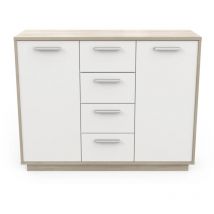 Buffet 2 puertas 4 cajones, decoración de madera y blanco L113 cm - Léo