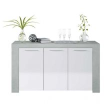 Fores - buffet 3 portes alodia - Blanc / Ciment - Blanc / Ciment