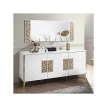 Buffet 3 portes battantes + miroir blanc brillant/Or - nahesa - Buffet : l 180 x l 48 x h 83 cm Miroir : l 150 x l 2 x h 60 cm