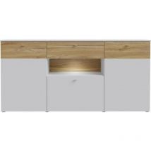 1000brico - Buffet 3 portes1 tiroir led - como- 194,8 x 41,3 x 94,5 cm - Gris / Chene