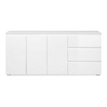 Finori - Buffet Capetown - Décor blanc brillant - Panneaux de particules - 3 portes - 3 étageres - 3 tiroirs - 179 x 80,5 x 40 cm