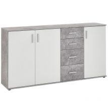 Buffet 3 Türen und 4 Schubladen L160 cm Beton und Weiß - Albi