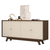 Beaux Meubles Pas Chers - Buffet 4 Portes 180 cm Blanc Ecru et Chêne Foncé l 180 h 80.5 p 35.7 cm