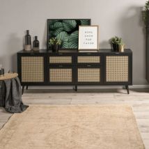 Calicosy - Madia nera con frontali effetto vimini - 180x40x71 cm