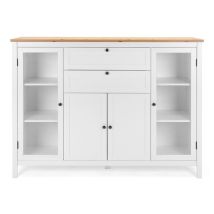 Finori - Buffet Haut 4 Portes 2 Tiroirs 160x40x120 Cm Blanc Et Naturel - Bargan