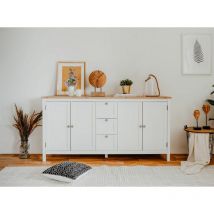 Zenzero Shop - Madia credenza 4 ante, 3 cassetti in finitura bianco opaco con top in quercia