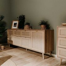 Toscohome - Buffet 4 portes et 2 tiroirs 180x70h cm effet osier - Bali 51B