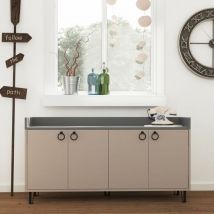 Buffet 4 portes et étagères 140 cm gris tourterelle et anthracite - Dea