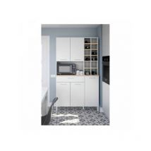 Buffet 5 portes + 1 tiroir + range bouteille - Blanc/Chêne - tekana - l 108 x l 40 x h 186