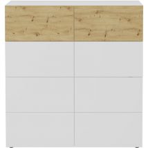 Buffet 8 cassetti bianco lucido e decoro quercia Belm 5 - L109 x H115 cm