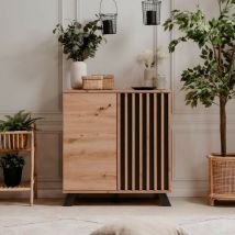 Toscohome - Buffet 2 portes et étagères couleur chêne et anthracite 80x85H cm - Medan01D