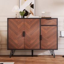 Tanant - Buffet 90 cm avec tiroirs et étagères réglables en hauteur, cadre noir, Buffet aspect bois, Meubles de Rangement Modernes - Marron