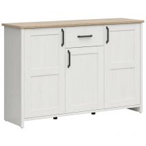 Buffet Aksel mit 1 Schublade und 3 Türen, Weiß und Holzoptik, 148cm