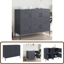 Buffet anthracite 100,5x39x79 cm acier - Buffet Industriel - Meuble Rangement - Buffet Design - Buffet Acier - Mobilier Contemporain