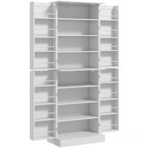 Homcom - Buffet armoire de cuisine 2 portes 8 niveaux 16 porte-épices effet bois moulures blanc