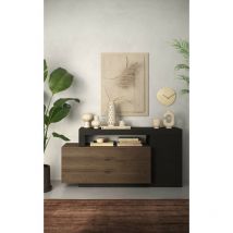 Vente-unique - Buffet 1 porte + 3 tiroirs freedom Lave/chêne Mercure 160 cm