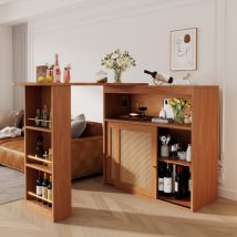 Tanant - Buffet avec 2 portes coulissantes, 3 étagères, garniture en rotin, bar escamotable avec rangement, table de bar, table bistro, table