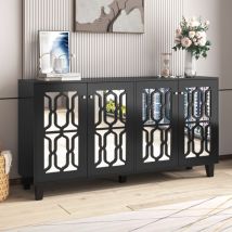 Hauss Spole - Buffet avec poignées, avec stratifié amovible. 4 portes, pour salon, salle à manger, 160 x 40 x 84 cm, noir