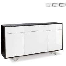 Sarmog - Meuble buffet trois portes trois tiroirs Noir Oxyde Blanc Brillant 164x41x h92 cm