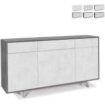 Sarmog - Buffet avec trois portes et trois tiroirs Ciment Oxyde Blanc 164x41x h92 cm
