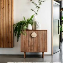 Buffet bar en bois de manguier et travertin MOON