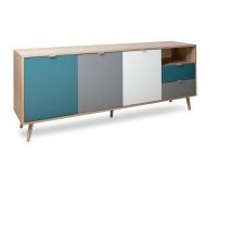 Finori - Buffet bas - Décor chene sonoma et blanc - Style scandinave - 3 portes - cuba - l 180 cm