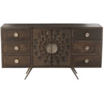 Hellin - Buffet bas ethnique en bois de manguier 2 portes et 6 tiroirs - padang