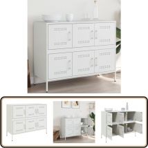 Buffet blanc 100,5x39x79 cm acier - Buffet Industriel - Meuble Rangement - Buffet Blanc - Meuble Salon - Meuble Chambre