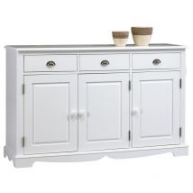 Buffet Blanc 3 Portes 3 Tiroirs Style Anglais 4 Niches L 146.6 H 89.6 P 42.5 cm