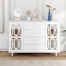 Fortuna Lai - Buffet 147.5x40x102cm, avec 2 portes et 4 tiroirs, porte avec verre pour salon, salle à manger, balnc