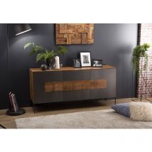 Madison - Buffet 2 portes 3 tiroirs bois Teck recyclé façade et pieds métal gris anthracite