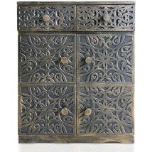 Buffet bois sculpté style oriental 6 portes L70cm Matana Bronze patiné