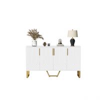 Ineasicer - Buffet brillant, 4 portes, poignées et pieds en métal, design géométrique blanc, 140L40B80H
