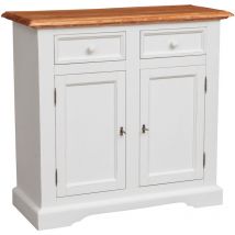 Biscottini - Buffet campagnard en bois massif de tilleul structure antique blanche plan finition naturelle L110xPR45xH103 cm