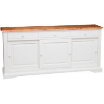 Buffet campagnard en bois massif de tilleul structure antique blanche plan finition naturelle L197xPR50xH91 cm