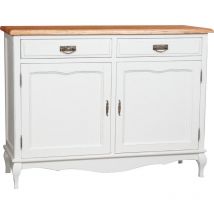 Biscottini - Buffet campagnard en bois massif de tilleul structure antique blanche plan finition naturelle L197xPR50xH91 cm
