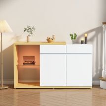 Hauss Spole - Buffet commode 120 cm, avec éclairage led, multifonctionnel, 2 portes, 2 tiroirs, blanc