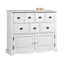 Beaux Meubles Pas Chers - Buffet Commode Blanc 2 Portes 7 Tiroirs Style Anglais l 117 h 97 p 38 cm - Blanc