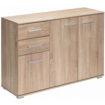 Buffet 107 X 75 X 35 Cm Commode Meuble De Rangement Avec 3 Portes 2 Tiroirs Pour Salon Salle À Manger Intérieur Chêne