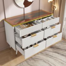 Buffet commode en verre ambré, commode avec 6 tiroirs, compartiments divisés, anti-basculement, armoire haute pour chambres et tous les salons, 120 x