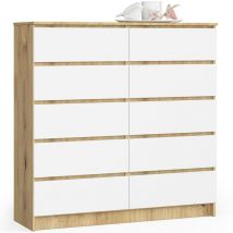Akord - Commode K120 Chêne Artisan 120 cm 10 tiroirs façade Blanche 120x40x121 cm