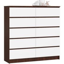 Akord - Commode K120 Wengé 120 cm 10 tiroirs façade Blanche 120x40x121 cm