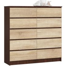 Akord - Commode K120 Wengé 120 cm 10 tiroirs façade Chêne Sonoma 120x40x121 cm