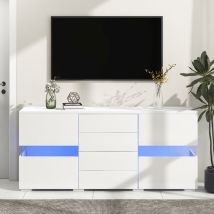 Wishdor - Buffet blanc haute brillance, buffet salon, buffet led avec 4 tiroirs