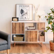 Buffet de Cuicine, Meuble de Rangement avec 3 Placards 3 Étagères Ouvertes et Pieds Surélevés 95 x 31 x 76 cm Maison Chic