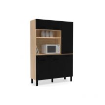 Idmarket - Buffet de cuisine avec colonne de rangement 120 cm cina 6 portes + tiroir façon hêtre et noir